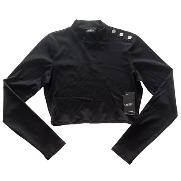 Ralph Lauren Rib Solids Cropped Mock Neck Rashguard - Picture 8 of 14